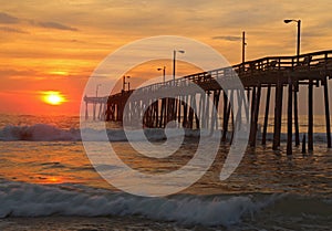 Sunrise by a fishing pier in North Carolina