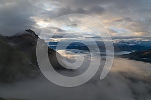 Sunrise with foggy sky in the Lechtal Alps, Tyol, Austria