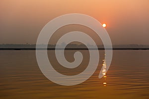 Sunrise in Ganges river in Varanasi, India