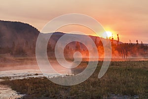 Sunrise at Gibson River, Yellowstone National Park photo