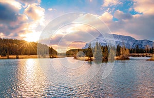 Sunrise Glowing Over Mountains At Cascade Ponds