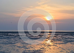 Sunrise with Golden Sun and its Reflection in Water and Colorful Sky - Vijaynagar Beach, Havelock Island, Andaman, India