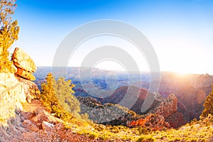 Sunrise in Grand canyon with sun over other rim