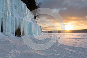 Sunrise on the Grand Island Ice Curtains - Lake Superior