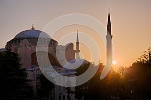 Sunrise on Haghia Sophia in Fatih district of Istanbul