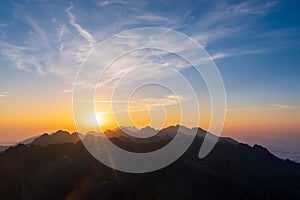 Sunrise in High Tatras mountains national park in Slovakia. Scenic image of mountains. The sunrise over Carpathian mountains.