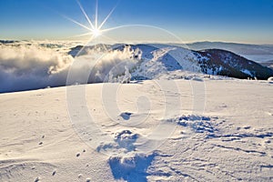 Sunrise on the hill Kosarisko in Low Tatras mountains