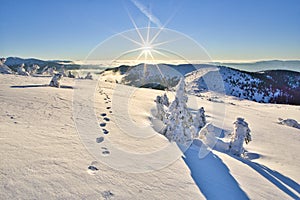 Sunrise on the hill Kosarisko in Low Tatras mountains