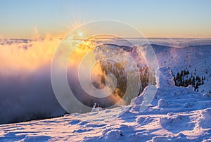 Sunrise on the hill Kosarisko in Low Tatras mountains