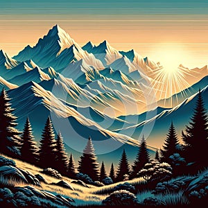 Sunrise in Himalayan Mountains, AI generated