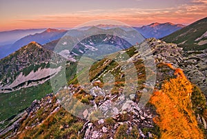 Sunrise from Hladky Stit mountain in High Tatras