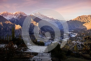 Sunrise at Hunza Nagar valley. Gilgit Baltistan, Pakistan.