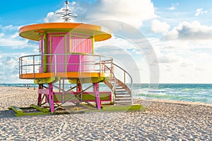 Sunrise with hut on the Miami Beach, Florida, USA