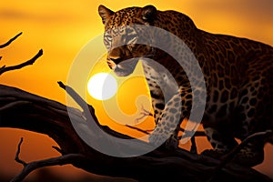 Sunrise illuminates the regal presence of a prowling leopard