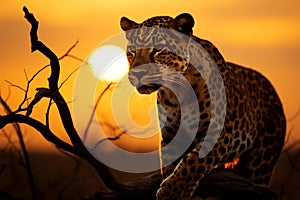 Sunrise illuminates the regal presence of a prowling leopard