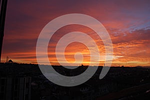 Sunrise in Istanbul (Turkey). Minarets and domes of mosques. Skyline photo