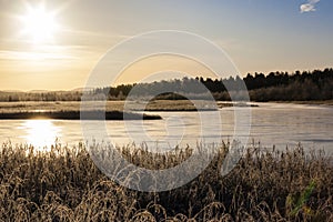 Sunrise at the Ivalojoki river in winter, Finland