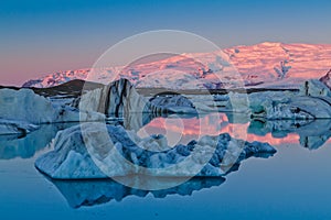 Sunrise in Jokulsarlon glacial lagoon