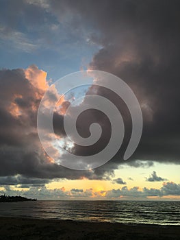 Sunrise in July in Wailua Bay on Kauai Island, Hawaii.