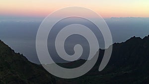 Sunrise at Kalalau Valley Lookout in Waimea Canyon on Kauai Island, Hawaii.