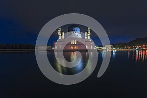 Sunrise at Kota Kinabalu mosque, famous landmark in Kota Kinabalu, Sabah Borneo, Malaysia.