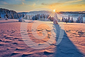 Sunrise on Kubinska Hola mountain during winter