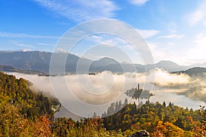 Sunrise at lake Bled from Ojstrica viewpoint