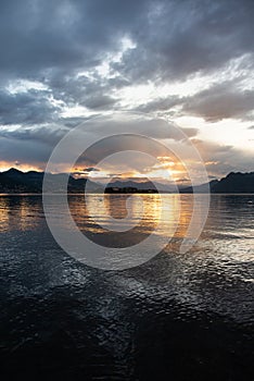 Sunrise at lake - Lago - Maggiore, Italy. Dramatic scenery