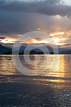Sunrise at lake - Lago - Maggiore, Italy. Dramatic scenery