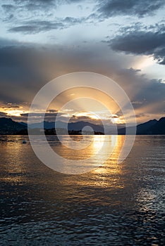 Sunrise at lake - Lago - Maggiore, Italy. Dramatic scenery