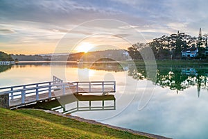 Sunrise on the lake side in the Central Highland of Vietnam