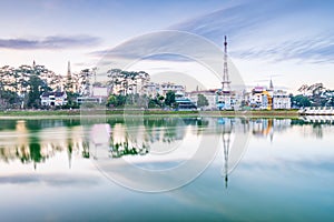 Sunrise on the lake side in the Central Highland of Vietnam