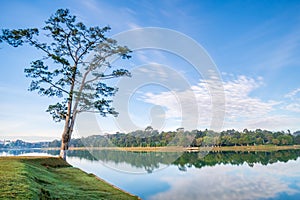 Sunrise on the lake side in the Central Highland of Vietnam