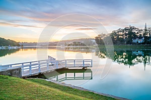 Sunrise on the lake side in the Central Highland of Vietnam