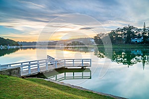 Sunrise on the lake side in the Central Highland of Vietnam