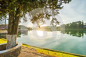 Sunrise on the lake side in the Central Highland of Vietnam