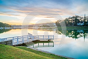 Sunrise on the lake side in the Central Highland of Vietnam