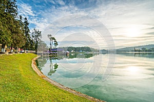 Sunrise on the lake side in the Central Highland of Vietnam