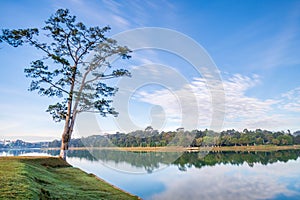 Sunrise on the lake side in the Central Highland of Vietnam