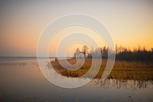 Sunrise at lake Zuvintas Lithuania, wildlife reserve, nature landscape