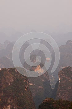 Sunrise Landscape of Guilin Karst mountains. Yangshuo, Guilin, Guangxi, China.