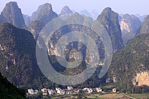 Sunrise Landscape of Guilin Karst mountains. Yangshuo, Guilin, Guangxi, China.