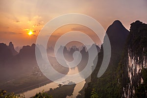 Sunrise Landscape of Guilin,Yangsuo,Li River