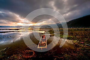Sunrise Landscape at Lake Batur in Bali Indonesia.