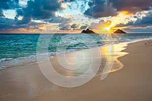 Sunrise at Lanikai Beach in Kailua Oahu Hawaii photo
