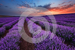 Sunrise at lavender field near the town of Burgas, Bulgaria