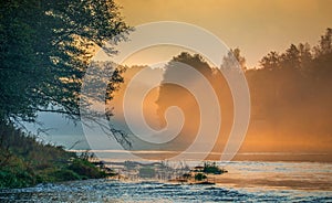 sunrise light, beautiful river landscape in Europe