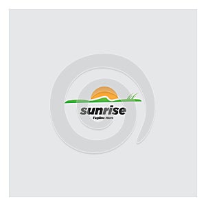 Sunrise Logo Design Template. Nature Green Landscape Sunrise Logo.