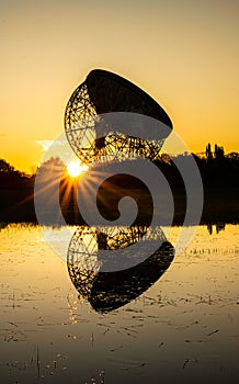 Sunstar sunrise at the Lovell Telescope at Jodrell Bank in Cheshire