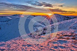 Sunrise at Low Tatras mountains under Chabenec